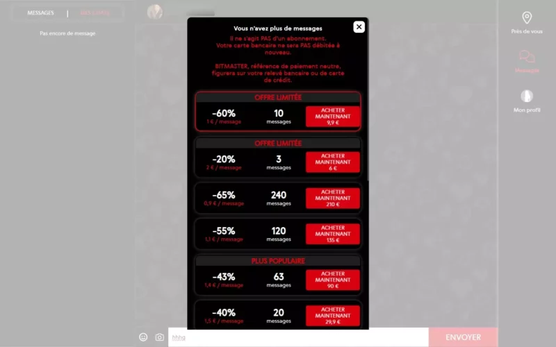 AmoureuxChauds.com tarifs