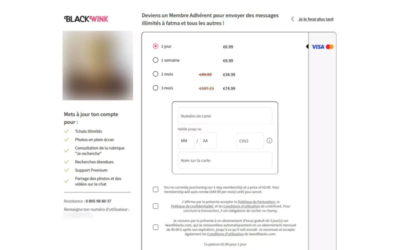 BlackWink.com tarifs