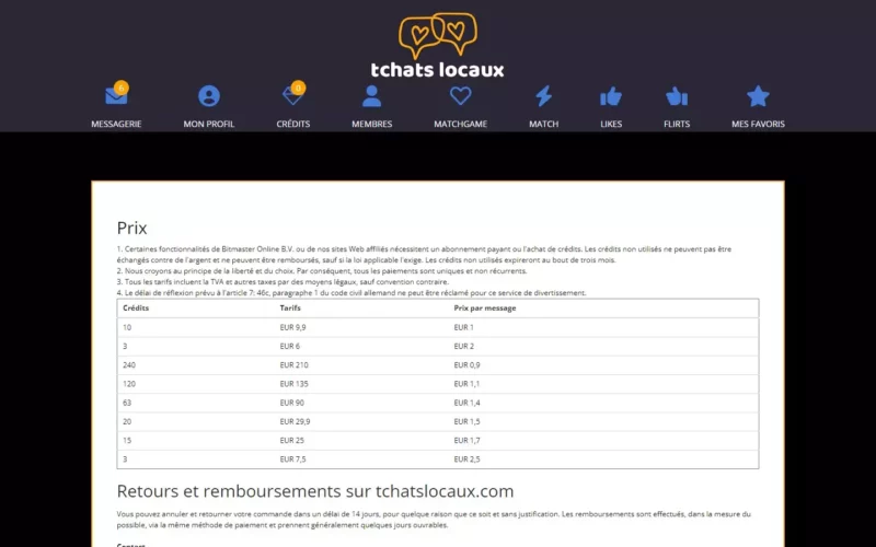 TchatsLocaux.com tarifs