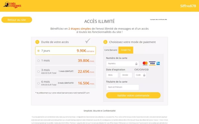 TresCoquines.com tarifs