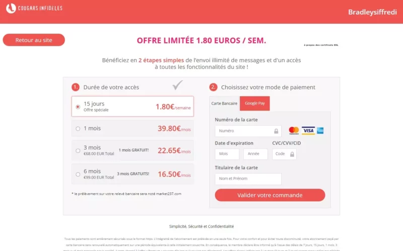 Cougars-Infideles.com tarifs