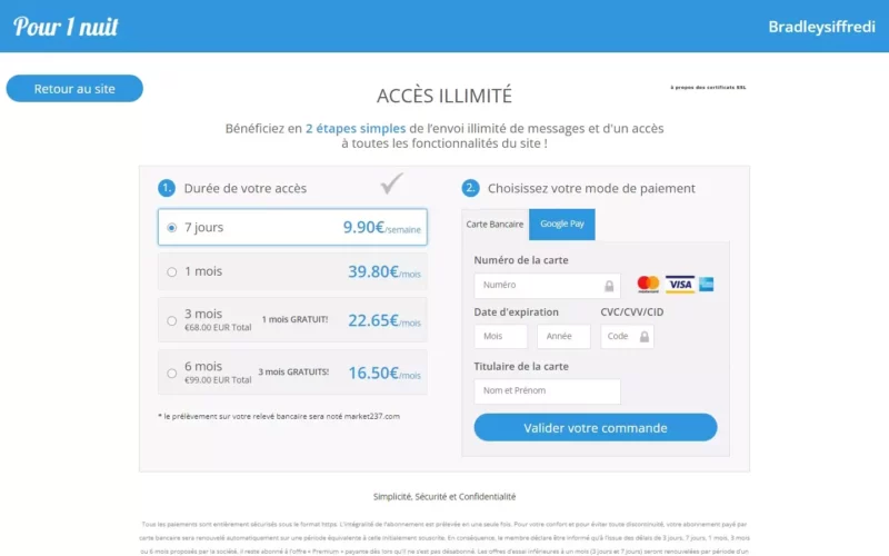Pour1Nuit.com tarifs