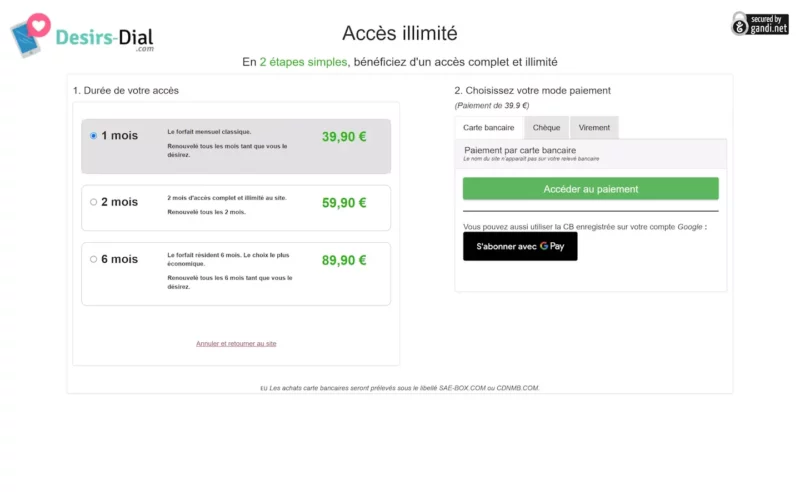 Desirs-Dial.com tarifs