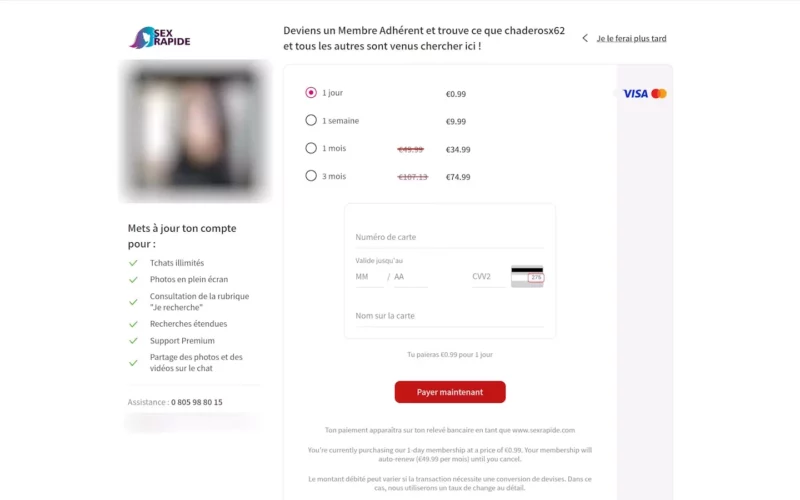 SexRapide.com tarifs