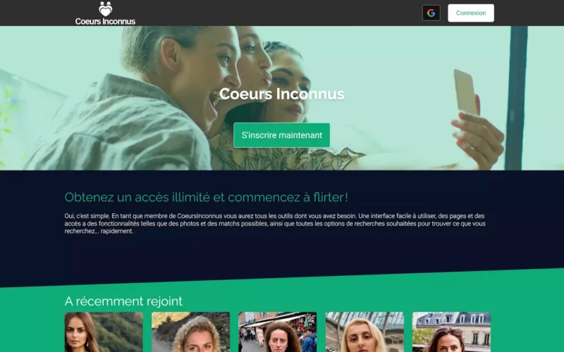 Evaluation CoeursInconnus.com page d'accueil