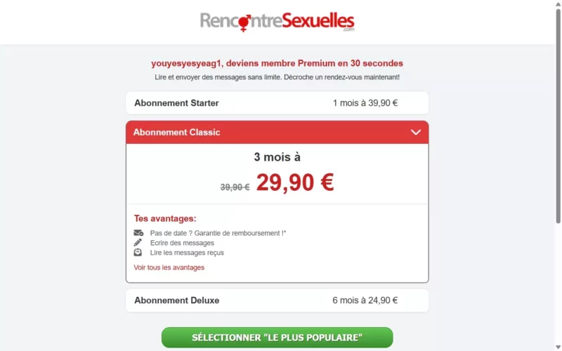 RencontreSexuelles.com tarifs