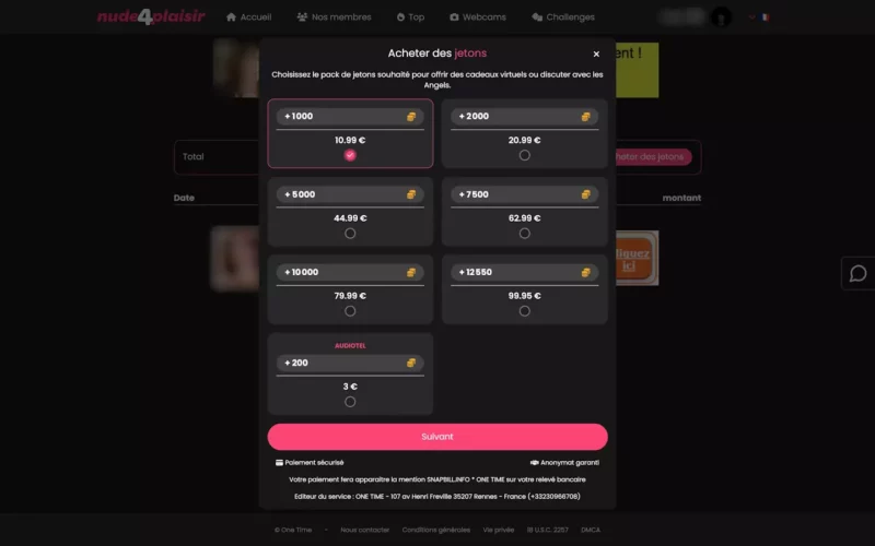 Nude4Plaisir.com tarifs jetons