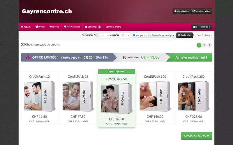 GayRencontre.ch tarifs