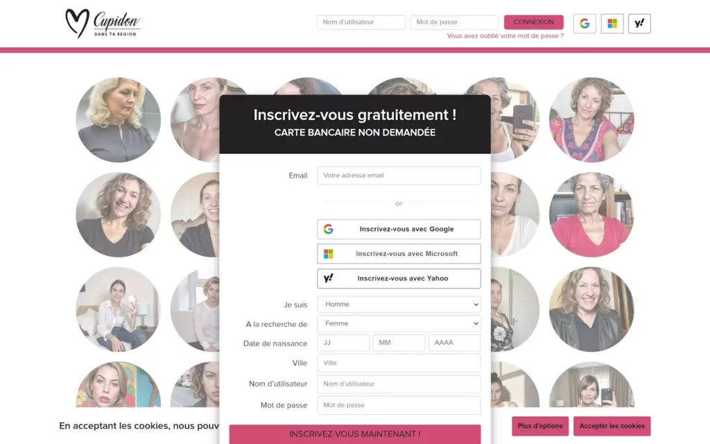 Evaluation CupidonDansTaRegion.com page d'accueil