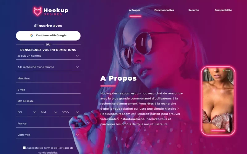 Evaluation HookUpDesires.com page d'accueil