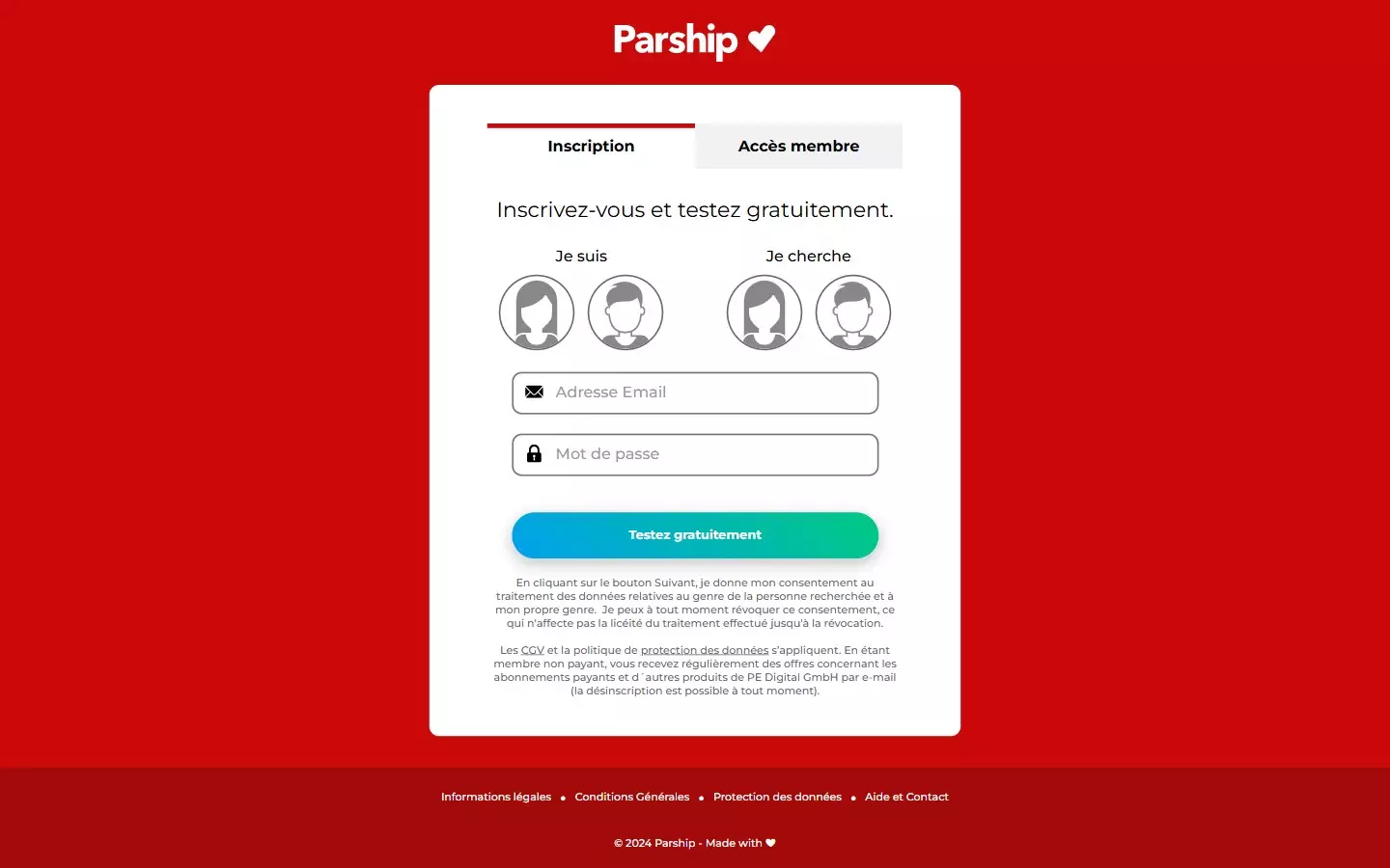 Parship.fr inscription