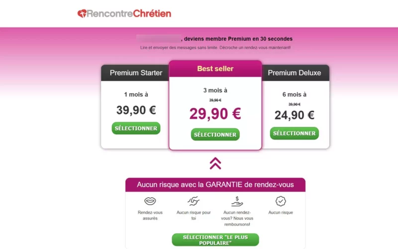 RencontreChretien.fr tarifs