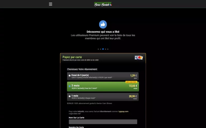 RencontreSexeSenior.fr tarifs