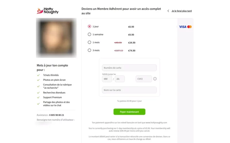 HottyNaughty.com tarifs