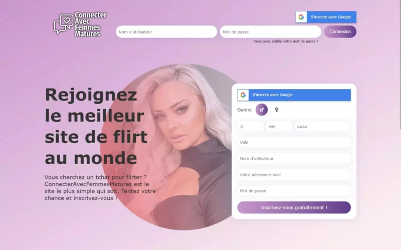 Evaluation ConnecterAvecFemmesMatures.com page d'accueil