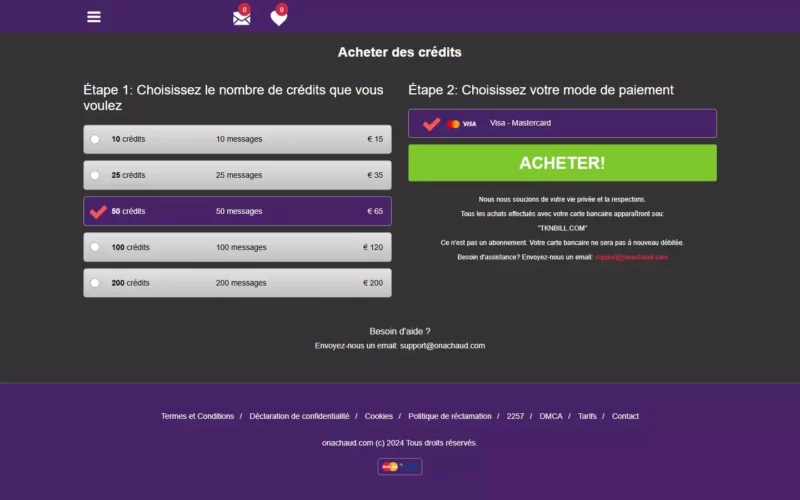 OnAChaud.com tarifs