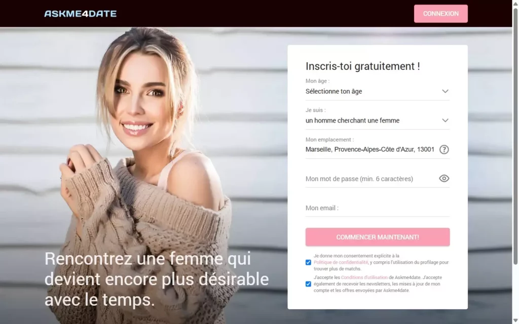 Evaluation AskMe4Date.com page d’accueil