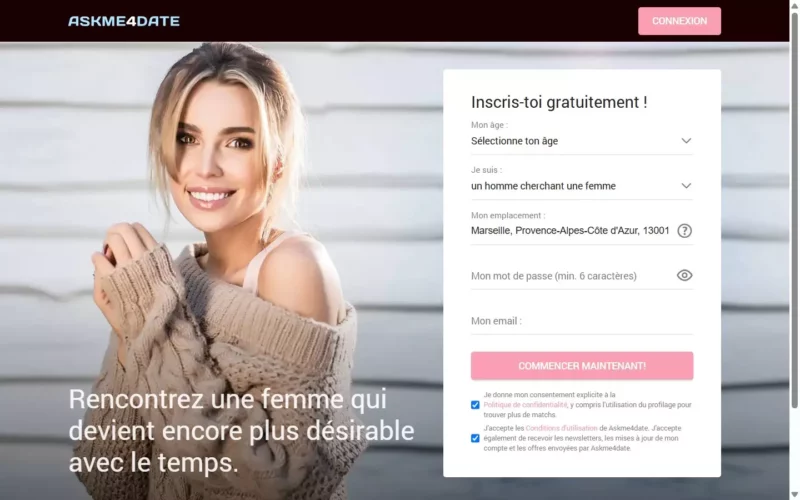 Evaluation AskMe4Date.com page d’accueil
