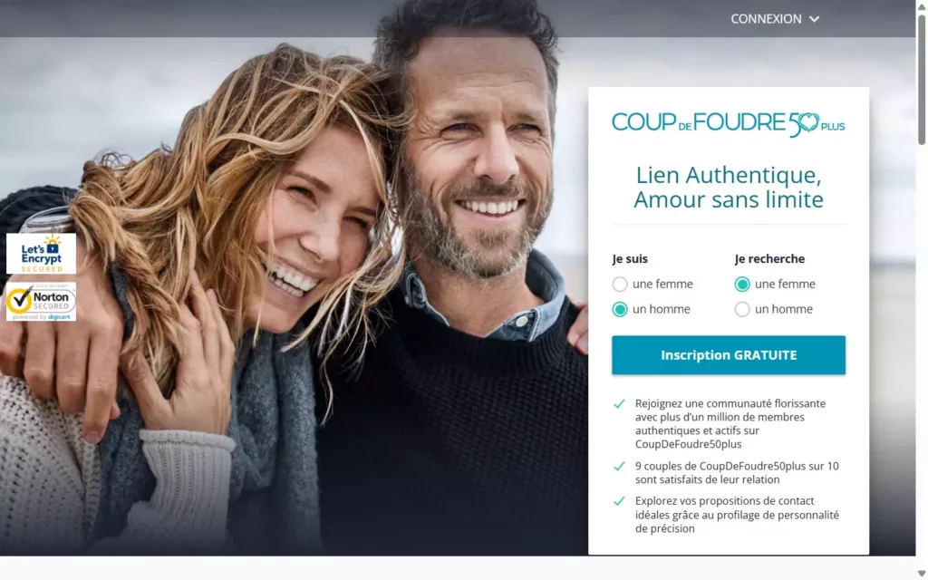 Evaluation CoupDeFoudre50plus.fr page d accueil