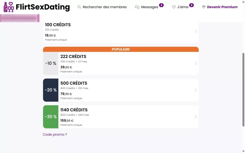 FlirtSexDating.com tarifs