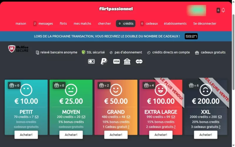 FlirtPassionnel.com tarifs
