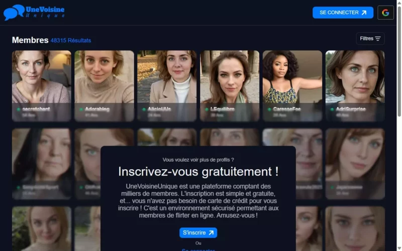 Evaluation UneVoisineUnique.com page d'accueil