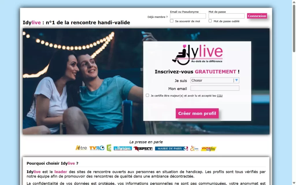 Evaluation IdyLive.fr page d'accueil
