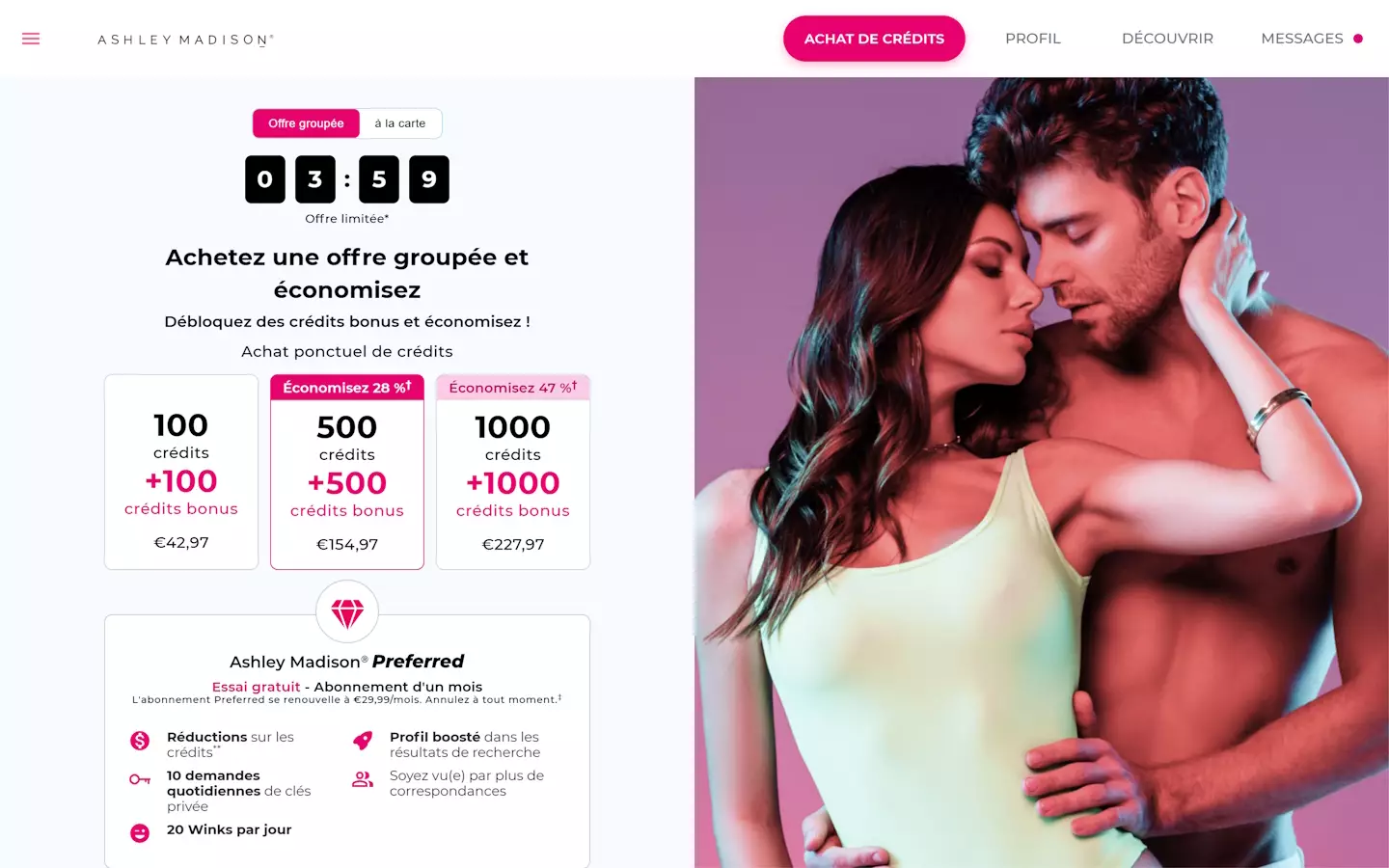 AshleyMadison.com tarifs