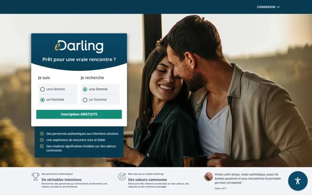 Evaluation eDarling.fr page d'accueil